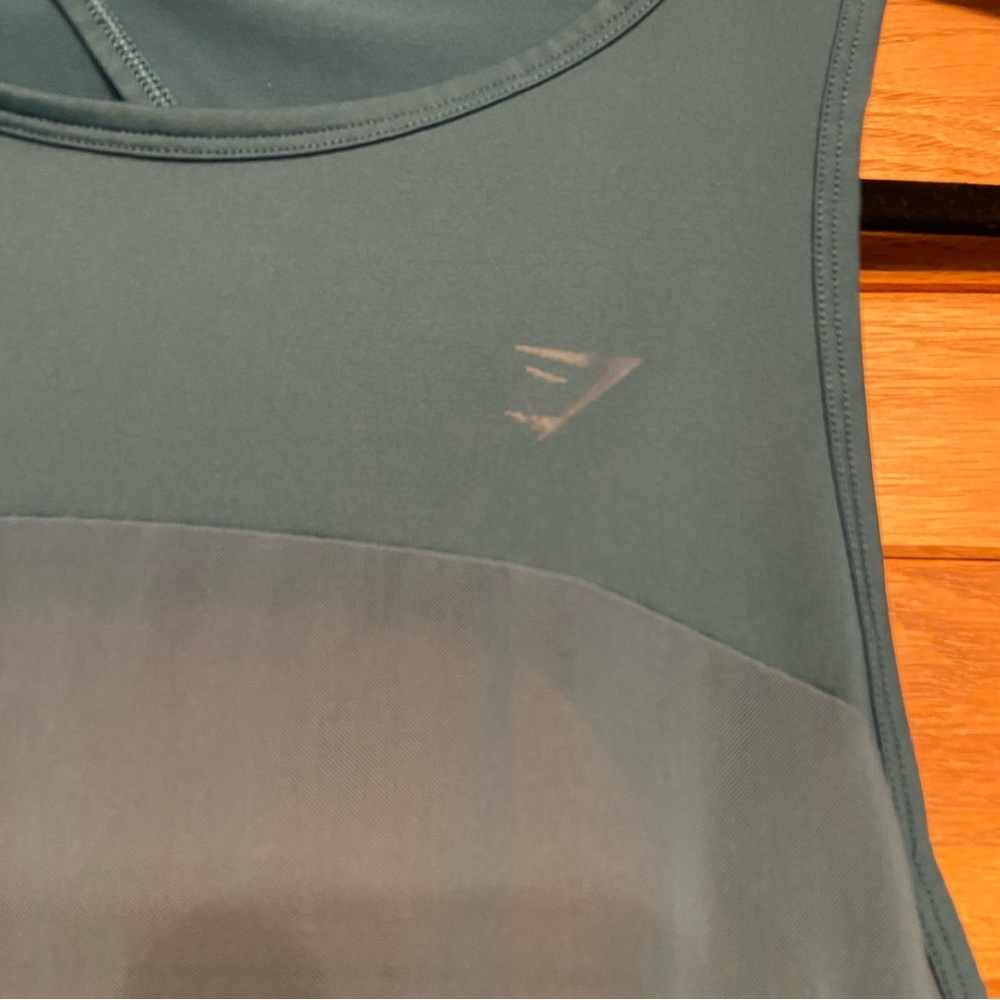 Gymshark teal blue green sheer panel mesh cutout back workout tank - Picture 2 of 5